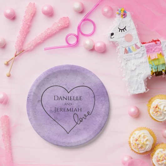 Lila Wasserfarbe Liebe Hochzeitsreise Brautparty Pappteller (Party)