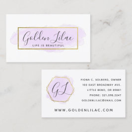 Lila Wasserfarbe & moderne geometrische Goldene Ch Visitenkarte