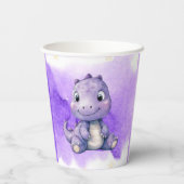 Lila Wasserfarbe Niedlich Dinosaur Girl Babydusche Pappbecher (Rückseite)