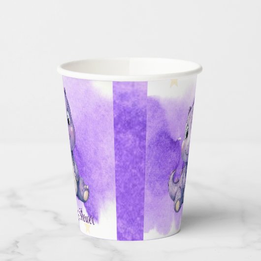 Lila Wasserfarbe Niedlich Dinosaur Girl Babydusche Pappbecher (Links)