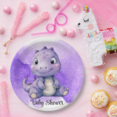 Lila Wasserfarbe Niedlich Dinosaur Girl Babydusche Pappteller (Party)