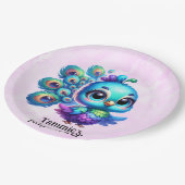 Lila Wasserfarbe Niedlich Peacock Girl Babydusche Pappteller (Schrägansicht)