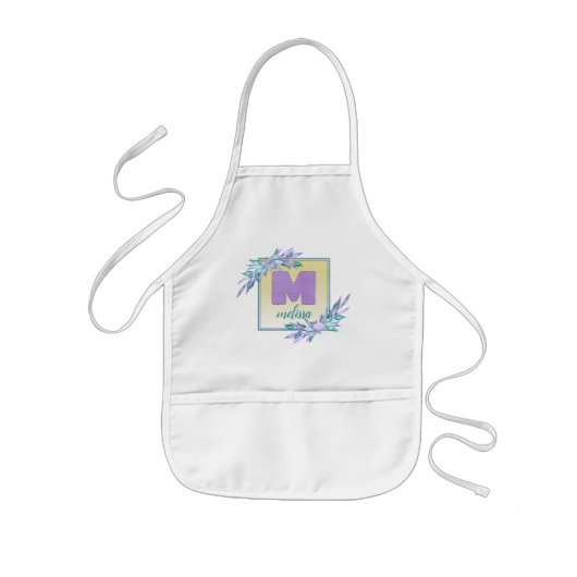 Lila Wasserfarbe Ombre Mermaid-Skala Monogramm Kinderschürze (Vorne)