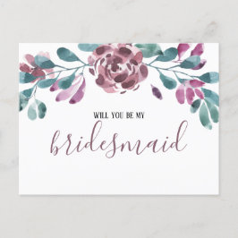 Lila Wasserfarbe Peony Bridesmaid Einladungspostkarte
