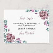 Lila Wasserfarbe Peony Bridesmaid Einladungspostkarte (Rückseite)