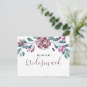 Lila Wasserfarbe Peony Bridesmaid Einladungspostkarte (Stehend Vorderseite)