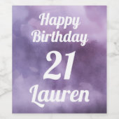 Lila Wasserfarbe Personalisiert Happy Geburtstag Weinetikett (Einzelnes Label)