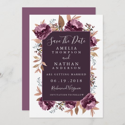 Lila Wasserfarbe Save the Date Einladung (Vorne/Hinten)