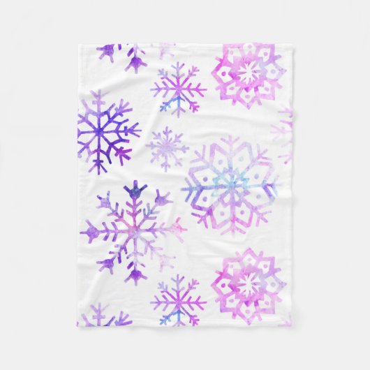 Lila Wasserfarbe-Schneeflocken-Weihnachtsdesign Fleecedecke (Vorderseite)
