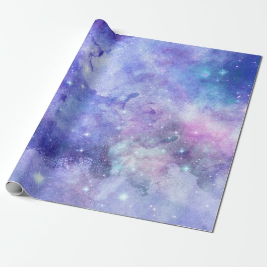 Lila Wasserfarbe Starry Sky Space Lover Galaxie Geschenkpapier (Ungerollt)