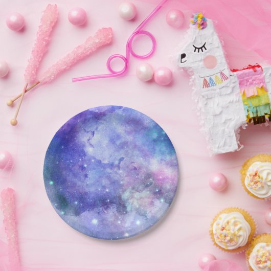 Lila Wasserfarbe Starry Sky Space Lover Galaxie Pappteller (Party)