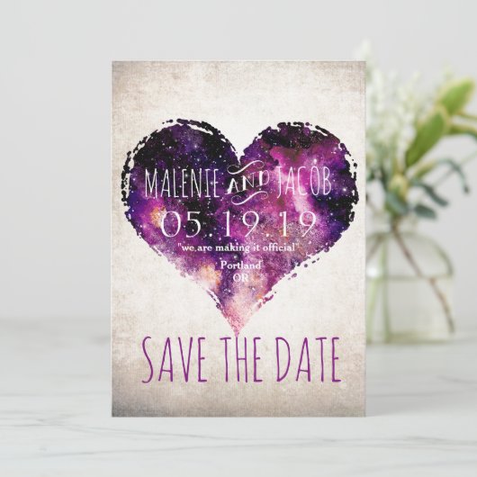 Lila Wasserfarbe Sternenhimmel Save the Date (Stehend Vorderseite)
