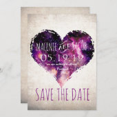 Lila Wasserfarbe Sternenhimmel Save the Date (Vorne/Hinten)