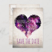 Lila Wasserfarbe Sternenhimmel Save the Date Ankündigungspostkarte (Vorne/Hinten)