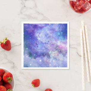 Lila Wasserfarbe Sternenhimmel Weltraumliebhaber G Serviette