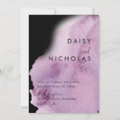 Lila Wasserfarbe und Schwarze Hochzeit Einladung (Vorderseite)