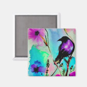 Lila Wasserfarbe und Schwarzer Vogel Magnet (Vorderseite/Rückseite)