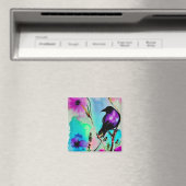 Lila Wasserfarbe und Schwarzer Vogel Magnet (In Situ (Geschirrspüler))