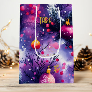 Lila-Wasserfarbe-Weihnachtsornamente-Geschenktasch Geschenktüte Für Weinflaschen