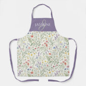 Lila Wasserfarbe Wildblumen Boho Monogramm Name Schürze (Vorderseite)