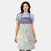 Lila Wasserfarbe Wildblumen Boho Monogramm Name Schürze (Getragen)