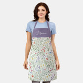 Lila Wasserfarbe-Wildblumen-Boho-Name nach Maß Schürze (Getragen)
