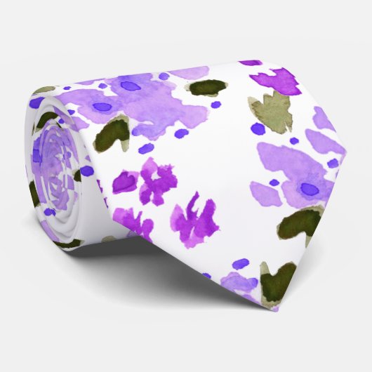 Lila Wasserfarben Blumengarten Krawatte (Gerollt)