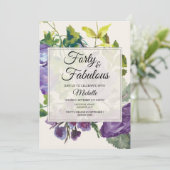 Lila Wasserfarben Blumenrinde 40. Geburtstag Einladung (Stehend Vorderseite)