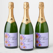 Lila Wasserfarben Blüten Romantisches Brautparty Schaumweinetikett (Flaschen)