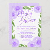 Lila Wasserfarben Blütenleder Girl Babydusche Einladung (Vorne/Hinten)
