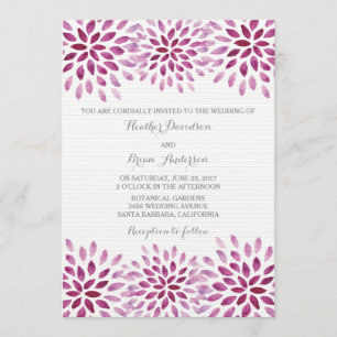 Lila Wasserfarben Chrysanthemen Hochzeit Einladung