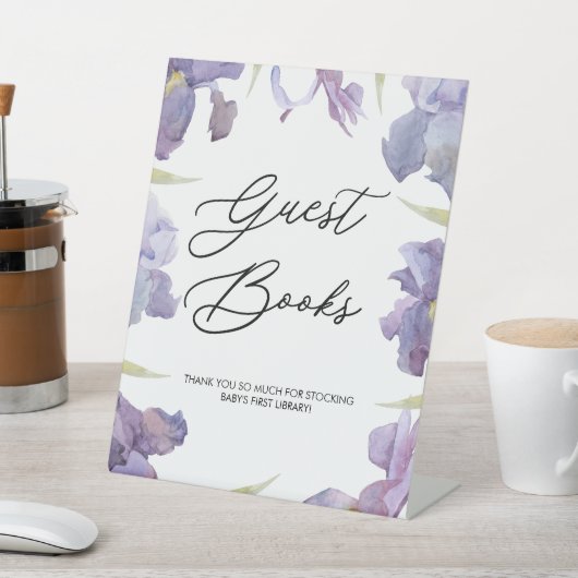 Lila Wasserfarben Iris Blumengarten Gästebücher Sockelschild (In SItu)