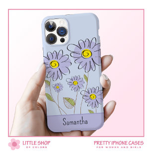 Lila Wasserfarben-Margeriten-Monogramm iPhone 15 Hülle