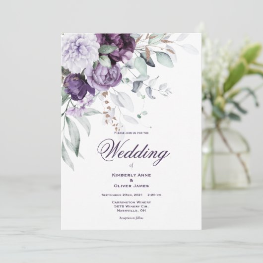 Lila Wasserfarben Moderne Hochzeitseinladung Einladung (Stehend Vorderseite)