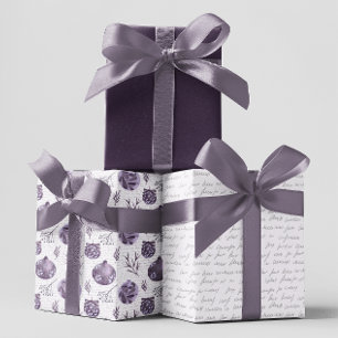 Lila Wasserfarben Ornamente Twigs Leaf Weihnachten Geschenkpapier Set