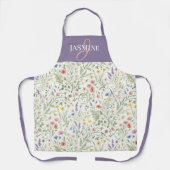 Lila Wasserfarben-Wildblumen-Boho-Monogramm-Name Schürze (Vorderseite)