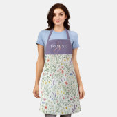 Lila Wasserfarben-Wildblumen-Boho-Monogramm-Name Schürze (Getragen)