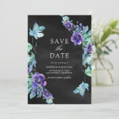 Lila Wasserfarbenanemones Schwarze Hochzeit Save The Date (Stehend Vorderseite)