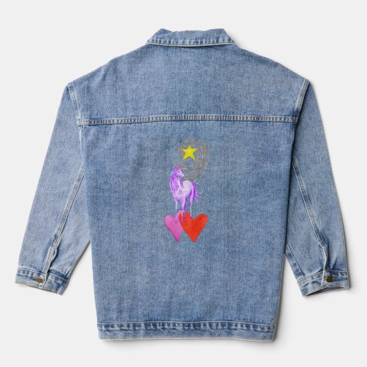 Lila Wasserfarbeneinhorn Jeansjacke (Rückseite)