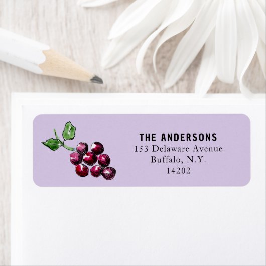 Lila Wasserfarbenen Trauben Elegante Rücksendeadre (Insitu)