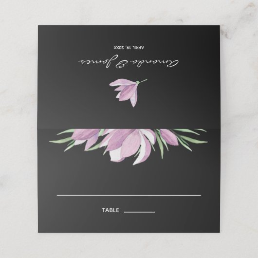 Lila Wasserfarbenflora in Schwarz Platzkarte (Außenseite Aufgefaltet)