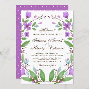 Lila Wasserfarbenfrohe islamische Hochzeit Einladung