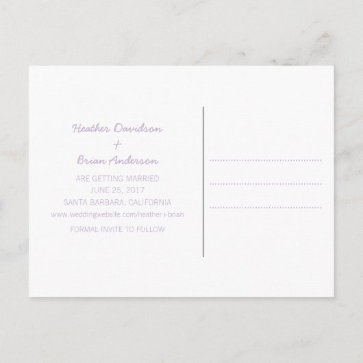 Lila Wasserfarbenherz Save the Date Postkarte (Rückseite)