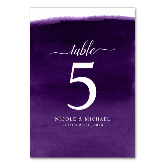 Lila Wasserfarbenhochzeit Tischnummer (Vorderseite)