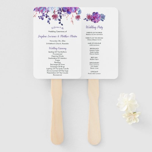 Lila Wasserfarbenpräparate Hochzeitsprogramme Fächer (Vorne und Hinten)