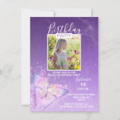 Lila Wasserfarbenschmetterlingsmädchen Geburtstag Einladung (Vorderseite)