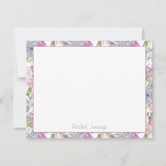 Lila Wasserfarbenskizze Personalisierter Name Mitteilungskarte (Vorderseite)
