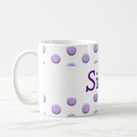 Lila Wasserfarbpunkte mit Text markieren Kaffeetasse (Links)