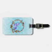 Lila WasserfarbWolf mit Boho Kranz Gepäckanhänger (Vorderseite horizontal)