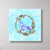 Lila WasserfarbWolf mit Boho Kranz Leinwanddruck (Vorderseite)